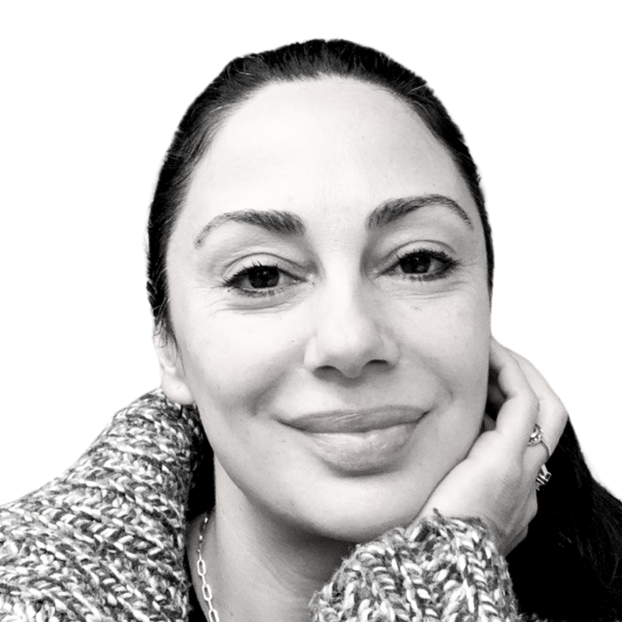 Shama Zeynep Anaydin, black and white, profile, woman, smiling